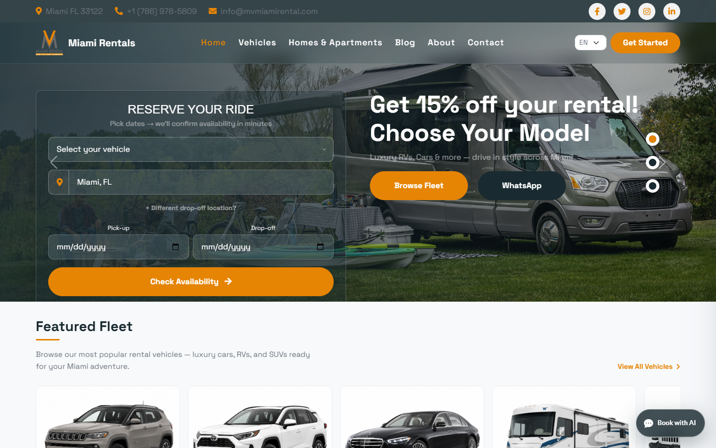 Miami Rental website screenshot